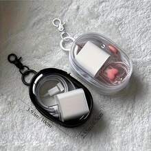 New Transparent Mini Cable Storage Box, Portable Travel Charging Cable Storage Box, With Keychain Charger, Suitable For Daily Use And Travel (Random Round Buckle) Office Desk Accessories Desk Accessories Office Supplies Office Decor - Round - View 5