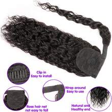 ZHENDEFA Coletero de pelo con efecto de onda de agua, moño de pelo ondulado, estilo de gancho y bucle, cabello brasileño, coletero de cabello negro natural para mujeres - SNatural - Ver 3