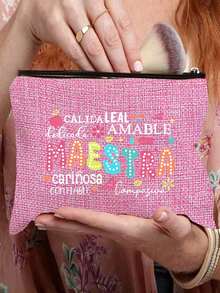 Teacher Letter Print Pouch, Durable & Fashionable Gift, Zipper Closure Convenient, Best Gift For Your Beloved, Girlfriend Gift, Portable Cosmetic Bag - Multicolor - View 9