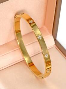 18K Gold Plated Stainless Steel Bracelet, Suitable For Daily Wear, European And American Classic Roman Numeral Red And Green Color Block Geometric Design, Generous Personalized Elegant Luxury Party Casual Wrist Jewelry, Wedding Jewelry Set, Gift For Girls, Women, Mothers, Relatives, Friends, Beautiful Wedding, Birthday, Valentine's Day, Mother's Day - Gold - View 12