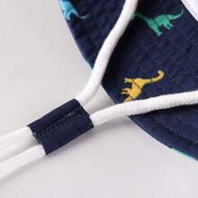 儿童恐龙图案遮阳帽，婴儿夏季户外宽檐帽，男女童棉质渔夫帽带下巴带 - 迷你恐龍 - 查看 9