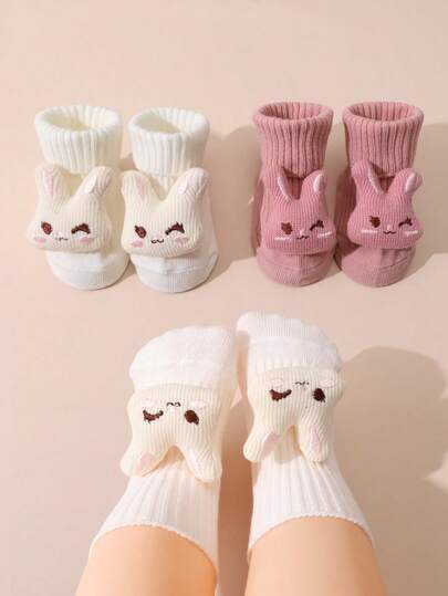 2 pares de calcetines de media caña para bebé con diseños sólidos y a rayas de estilo lindo y de dibujos animados, con suela antideslizante, calcetines versátiles para bebé, aptos para uso diario