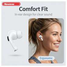 Newmine T5S True Wireless Bluetooth Earbuds, Long Battery Life, Type-C Fast Charging, Low Latency Gaming Mode, Smart Touch Control, Sports Noise Cancellation, Lightweight In-Ear Design - White - View 2