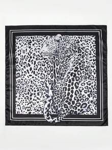 1 pieza Pañuelo cuadrado de mujer de 90x90cm con estampado geométrico de satén de lujo estilo palacio, adecuado para uso diario - estampado de leopardo - Ver 3