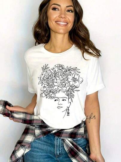 Uni Jersehort Sve T1EE, Frida's T1EE, Floral T-S1Hirt, Woman Portrait T1EE, Line Drawing Frida, T-S1Hirt Kahlo, MexiC1An T1EE, Gift Idea220g Essential 100% Cotton T-Shirt - UniS-Ex For All OcC-AsionsSuitable For All People, Whether WoM-En Or M-Enhigh-Quality Durable Fabric Suitable For All Seans,Ft To The Touch But Built To LastBreathabletops WoM.En Fall OutfiT.S For WoM.En VaC.Ation OutfiT.S WoM.En Costume