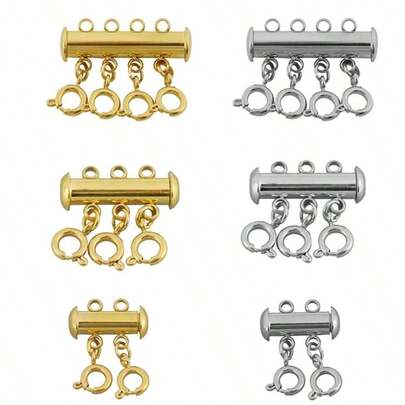 Slide Clasp Lock Set 3 Sizes Multi-Strand Tube Connector Jewelry Making Accessory For Layered Necklace Bracelet (Silver+Gold)