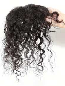 Water Wave Human Hair Toppers With Bangs Silk Base 3 Clips Natural Black Curly Human Hair Toppers Invisible Seamless Clourse Topper Hairpieces For Women Daily Wear - Natural Black - View 2