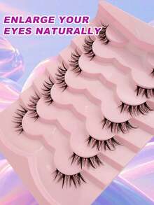 7 Pairs Natural Half Eye Lash Mermaid Tail Cat-Eye Faux-Mink Lashes | Black-Band 3D Wispy Shorties | Soft Natural Volume For Desk-To-Date, Brunch, Zoom Calls, Passport-Photo Ready, Wedding Guests, Travel & Festival Looks - Black - View 2