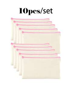 50/20/10/5件套空白帆布铅笔盒化妆包，带彩色拉链，DIY刺绣绘画升华空白帆布袋，学校用品拉链袋，创意派对绘画礼品袋，适用于生日、节日、母亲节、情人节、复活节、开斋节、宰牲节，可重复使用糖果袋，旅行收纳袋 - 米色 - 查看 36