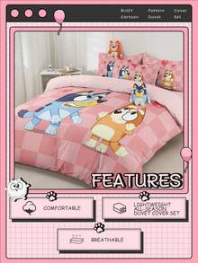 Bluey Bộ chăn ga gối Brui 2/3 món, họa tiết Brui & Balloon, mềm mại và thoáng khí, thân thiện với da, bộ ga trải giường kiểu hoạt hình, mềm mại và chống xù lông, đồ dệt gia dụng đáng yêu, ga trải giường và vỏ gối tông màu mát mẻ, không kèm chăn bông, phù hợp với giường đơn, giường đôi, giường cỡ Queen, giường cỡ King, sử dụng được cả bốn mùa. - Nhiều màu - Xem 8
