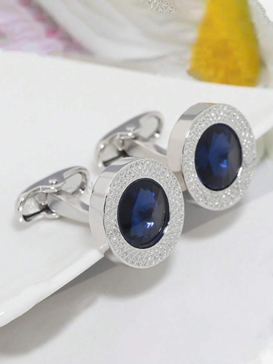 2pcs Minimalist Round Shirt Collar Clips, Fashion Cufflinks, Suitable As Valentine's Day Gift For Men - Silver - View 1