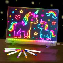 Rechargeable Led Drawing Board For Kids, Dry Erase Board, 4 Modes &6 Colors Glow Doodle Note Board, Include Hanging Chain, 2 Stands, 7Markers, Spray Bottle, Cleaning Cloth, Christmas Gifts - Rectangle - View 6