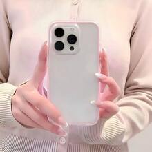1pc Pink Framed Transparent Minimalist Lens Protection Anti-Fall Anti-Collision Phone Case, Personalized For IPhone 16 Pro Max, 17/16/15/14 Plus/13/12/11, Air - Pink - View 2