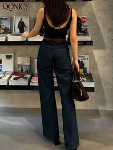 DONICY Camiseta de tirantes finos negra de escote en V para mujer, top minimalista y sexy, blusa ajustada y versátil - Negro - Ver 2