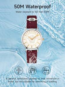 Versace Medusa Collection Luxury Women's Quartz Watch, PU Leather Strap And Steel Case For Ladies Watch - Red - View 7