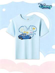 Disney Cars Classic Sally Character Collaboration Short-Sleeve T-Shirt For Girls, Summer, Round Neck, Loose Fit, Comfortable And Shape-Retaining Pullover, Pairs With Jeans, Overalls, Shorts, Pleated Skirts, Dresses, Casual Cargo Pants, Suitable For Children Aged 3-12, Double-Sided Creative Print Cartoon Racing Pattern Top, Exclusive Style For Baby's Holidays, Vacations, Outings, School Days, Daily Wear, Comfortable, Eye-Catching, Birthday Gift, Excellent Children's Cartoon Pattern Top, Great For Friends, Outings, Photogenic, Skin-Friendly, Breathable, Washable, Colorfast, Suitable For Everyday Wear, Home, Casual, And Outdoor Play, Suitable For Spring, Summer, And Autumn, Versatile Cartoon Short-Sleeve Top For Girls - Baby Blue - View 3