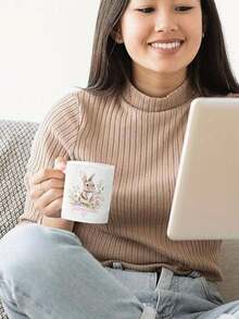 Custom Name Easter Mug – Personalized Bunny Love Rabbit Design,Bunny Rabbit & Flowers, Custom Mug, Easter Gift, Perfect For Friends, Her, Animal Lovers, Valentine's Day, Coffee & Tea Time, Daily Use, Home & Office, Special Occasions - Multicolor - View 3