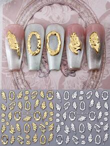 2 miếng dán móng tay họa tiết hình học lấp lánh vàng bạc 5D, decal móng tay kim loại tự dính, phụ kiện trang trí móng tay cho salon, đồ dùng DIY. - Nhiều màu - Xem 5