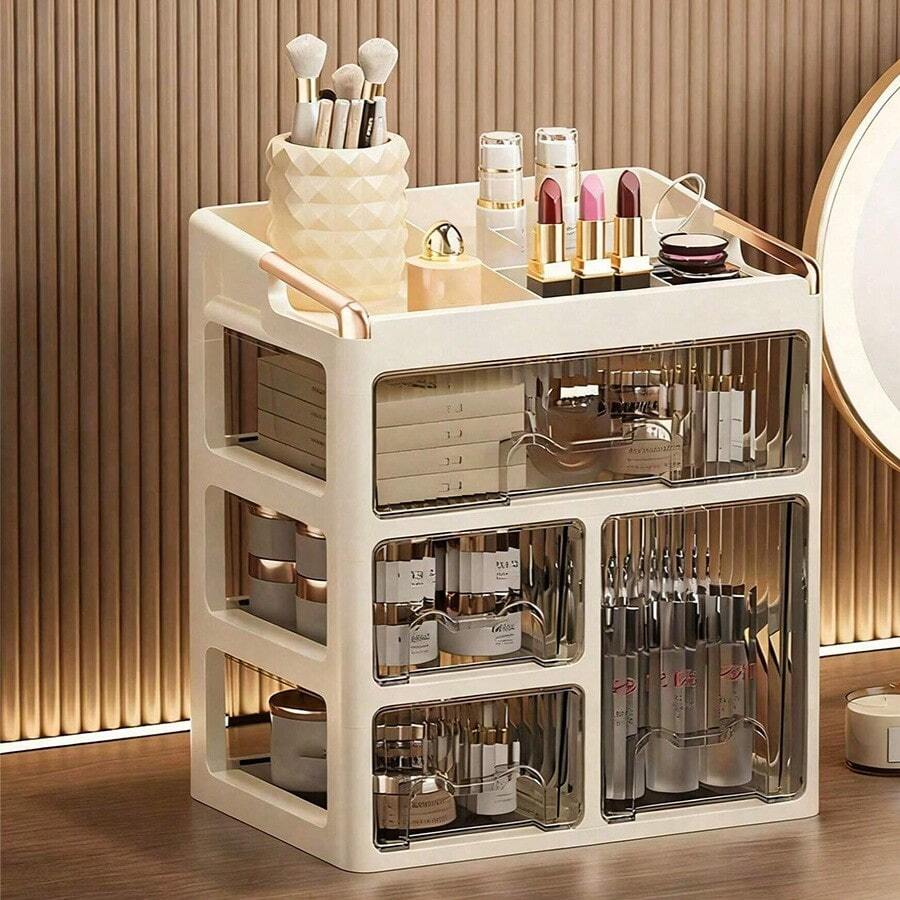 New Stylish Makeup Organizer Box, Drawer Type Vanity Desk Storage Rack, Skincare Holder Cabinet - Multicolor - View 1