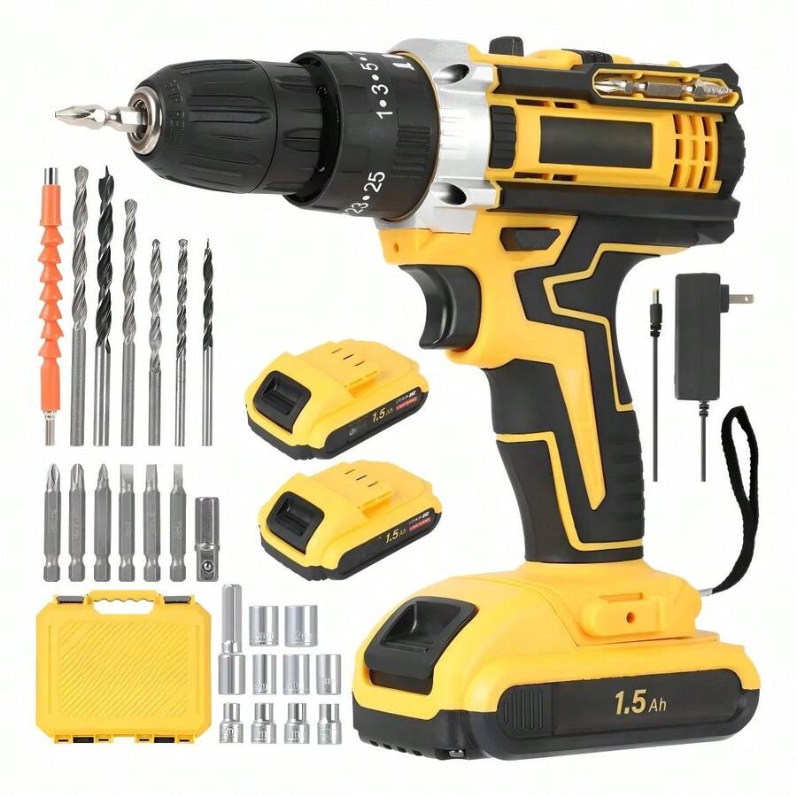 Taladro Atornillador De Impacto Inalámbrico 21v 2 Batería FUTUREM FM-000111 Amarillo