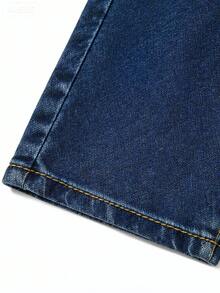 0-3 Years Old Infant Toddler Summer Soft Denim Straight-Leg Pants, Children's Casual Home Jeans, Dark Blue, Loose, Breathable, Skin-Friendly, Elastic Waistband, Versatile Casual Long Pants, Daily Outing Baby Pants For School Start, Best Summer Gift - 深藍 - 查看 8