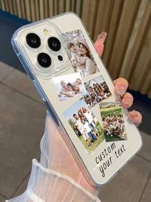 1 pieza Funda de teléfono a prueba de golpes de TPU personalizada, compatible con Apple 16 15 14 13 Plus Pro Max Pro/ Personalizable con fotos personales, dibujos animados, personajes de juegos, celebridades, ideal como regalo de Navidad/Acción de Gracias/Halloween/Día de San Valentín/Pascua para novio/novia/familia/amigos - transparente - Ver 4