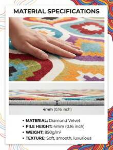 Bohemian Style, Abstract Art Style. Gold Velvet Fabric, Diamond Velvet Rug. Area Rug. Bohemian Style. Living Room Rug. Diamond Velvet Low Density Rectangular Rug, Decorative Floor Carpet Suitable For Living Room, Bedroom And All Season Home Decor. Soft, Easy To Care, Machine Washable. Hallway, Garden, Outdoor Area, Corridor, Entrance - A - View 7
