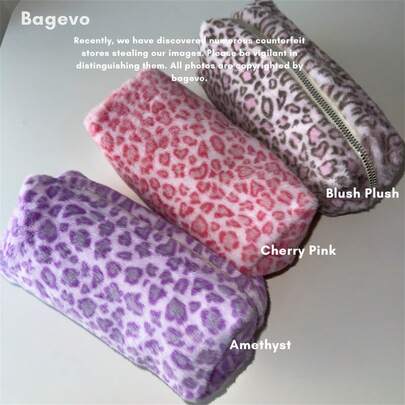 豹纹八角形绒面革铅笔盒/化妆包，男女通用铅笔盒/护肤品收纳袋，大容量便携柔软天鹅绒旅行化妆包，小巧铅笔盒，化妆刷收纳盒，冬季时尚配饰，便携式拉链化妆包