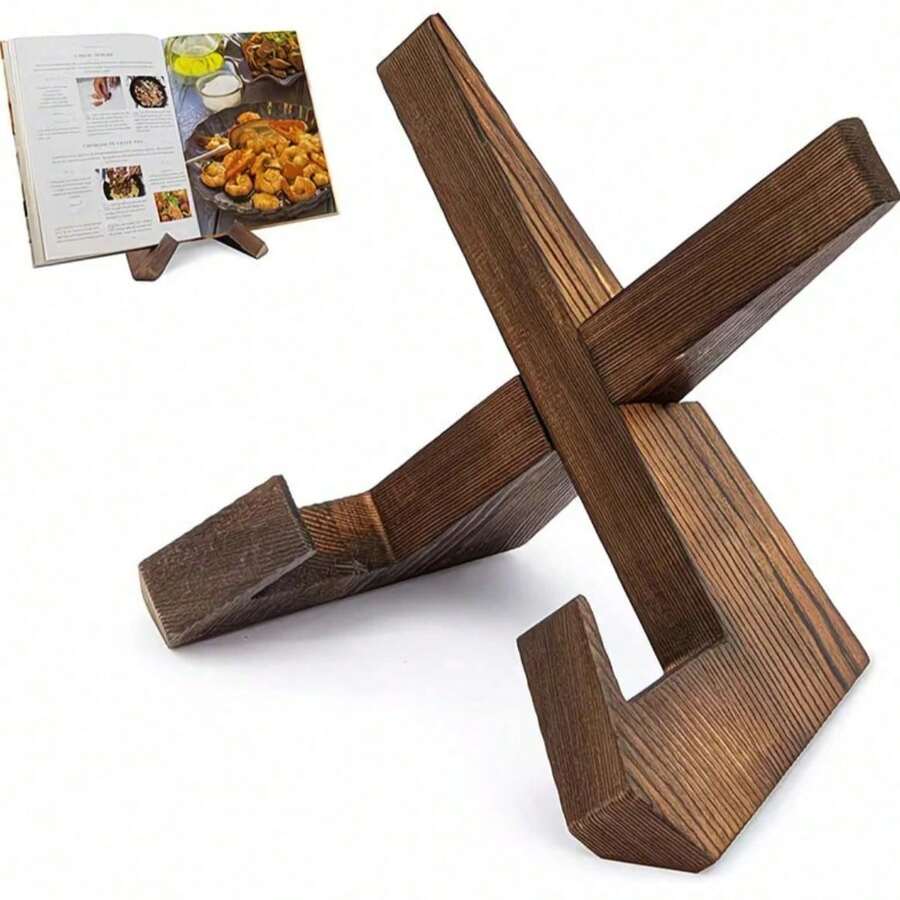 1pc Handmade Wooden Cookbook Stand Rustic Farmhouse Recipe Holder Cookbook Holder With Non-Slip Lip Sturdy Kitchen Storage Organization Countertop Organizer Tablet Stand For Kitchen Ideal For Cookbooks Tablets Kitchen Essentials Kitchen Dining Room Home Decor Farmhouse Kitchen Decor Home Office Reading Daily Use