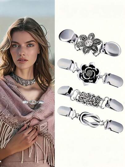 Vintage Metal Texture Sweater Brooch, Durable Non-Slip Shawl Clip Suitable For Women's Shirts, Dresses, Cardigans, Sweaters, Scarves, Clothing Decoration, Home Decor, Travel Essential, Valentine's Day Gift, Women's Gift