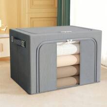 1 hộp đựng quần áo gấp gọn khung thép dung tích lớn, chống thấm nước, chống ẩm, thích hợp cho phòng ngủ, giường ngủ, nhà ở và ký túc xá, hộp đựng quần áo, chăn ga rộng rãi, chống bụi. - Màu xám đen - Xem 2