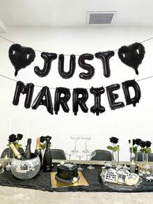 13件組新婚快樂鋁箔氣球套組，包含「Just Married」氣球橫幅與愛心氣球，適用於新娘婚前派對、單身女郎派對、訂婚派對裝飾、婚禮主題派對、哥德風單身女郎派對、黑色新娘裝飾 - 彩色 - 查看 1