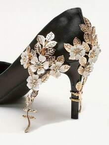 1 đôi kẹp giày hoa văn bằng hợp kim kẽm thanh lịch, phù hợp với giày cao gót, đa năng cho các bữa tiệc và mọi mùa. - Vàng - Xem 1