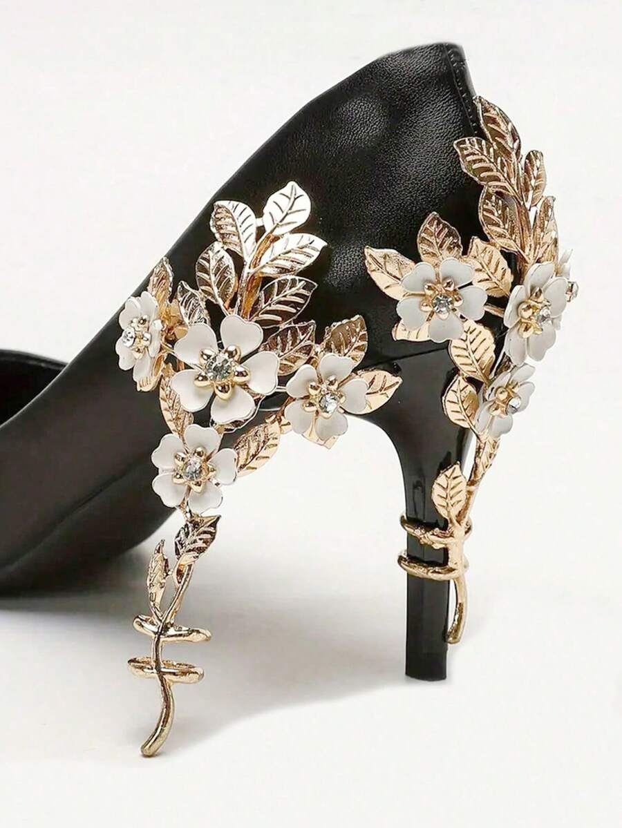 1 đôi kẹp giày hoa văn bằng hợp kim kẽm thanh lịch, phù hợp với giày cao gót, đa năng cho các bữa tiệc và mọi mùa. - Vàng - Xem 1