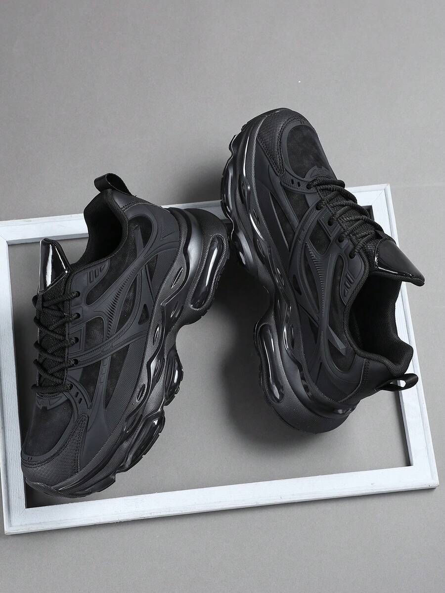 时尚休闲男鞋，经典时尚男士运动鞋系带跑步鞋，个性化男士运动鞋街头休闲鞋 - 黑色 - 查看 1