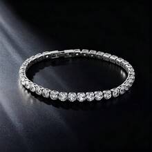 1 chiếc vòng tay Cubic Zirconia lấp lánh sang trọng, bạc S925, thiết kế thanh lịch, phụ kiện thời trang dành cho nữ, phù hợp cho đeo hàng ngày và dự tiệc. - Bạc - Xem 11