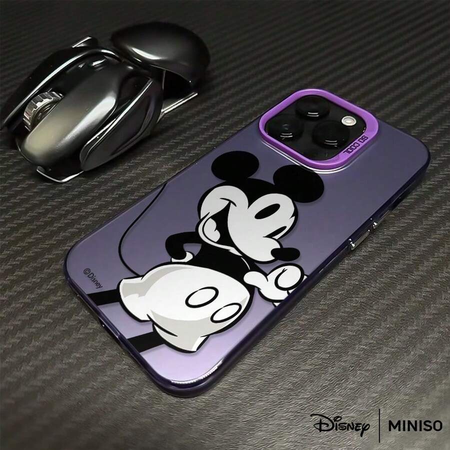 Miniso 迪士尼米奇复古黑白设计手机壳，适用于iPhone 17/17 Pro/17 Pro Max/17 Air/16/15/14/13/12/11/X系列，iPhone 17 Pro Max手机壳，iPhone 17 Pro手机壳，iPhone 17手机壳，圣诞礼物，送给女朋友的好选择 - 紫色 - 查看 1