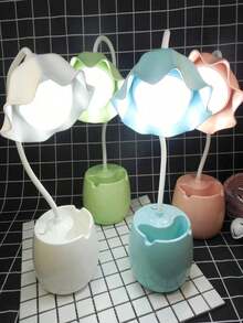 1pc LED Desk Lamp, USB Rechargeable, Cute Flower Shaped Study Lamp, Bedroom Bedside Reading Light - Multicolor - View 4