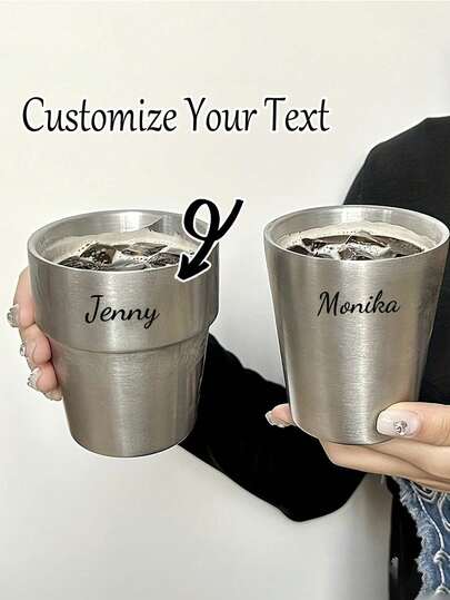 1pc 304 Stainless Steel Customized Industrial Style Coffee Mug, 300ml Capacity, Double-Layer Stackable Insulated Tumbler, Suitable For Hot/Cold Drinks, Outdoor Camping Use, Gift For Adults, Students, Office, Party, Picnic