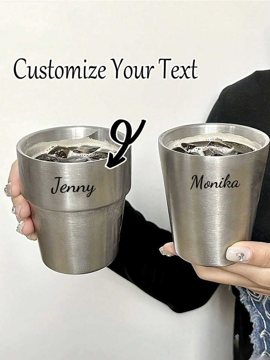 1个304不锈钢定制工业风咖啡杯,容量300毫升,双层可叠放保温杯,适用于冷热饮,户外露营使用,可作为成人、学生、办公室、聚会、野餐的礼物 - 彩色 - 查看 1