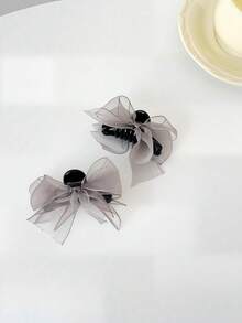 2pcs New Mesh Bow Bangs Clips, Approx. 6cm Length - Dark Grey - View 2