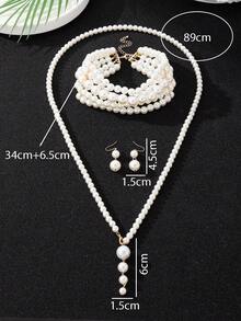 1条项链和1副耳环套装，女士珍珠项链，长款毛衣链，百搭奢华串珠首饰，2023新款 - 一套珍珠項鍊 - 查看 5