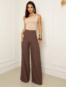 Blusa Feminina Nula Manga Um Ombro Elegante Festa Regata Nude Bege - Bege - Visão 9