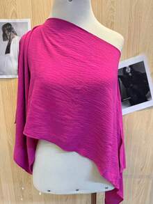 Women's Cropped Cape Blouse, Boho Chic Style, Multi-Way, Summer 2025 - Hot Pink - View 2