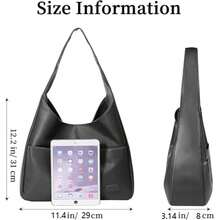 Leather Tote Bag, Vegan Leather Shoulder Hand Bag ,Purse Tote Bags, Large Soft Shoulder Bag,Christmas Gifts, Valentine's Day And New Year Gifts - 黑色 - 查看 3