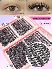 Asiteo 640pcs D-Curl Individualized Lashes, 30D+40D+50D Single Cluster False Eyelashes, High Capacity 3 Styles Natural & Soft Fake Lashes, Comfortable Wear For Daily Life, Wedding, Party, Music Festival, Travel, Gift & Gathering - D - View 3