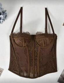 Beach Night Cropped Corset With Lace And Tulle - Rust Brown - View 2