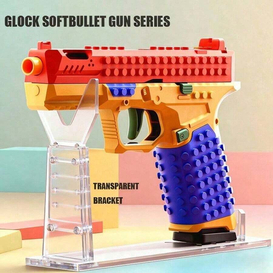 Juguetes de pistolas de balas suaves, Juego de agarre de bloques de construcción tácticos DIY, Kit de juego de construcción de bloques divertido con soporte de exhibición para adultos, Kit creativo de agarre de construcción para juegos de tiro al aire libre - Multicolor - Ver 1
