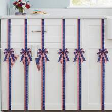 6 Pcs 4th Of July Cabinet Bows Star Striped Print Ribbon Cabinet Bows, Reusable Hanging Decor For Kitchen Cabinet Doors  Drawers - Blue - View 1