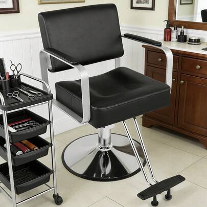 Artist hand Black Hydraulic Salon Chair 360° Swivel With Footrest 330Lbs Capacity